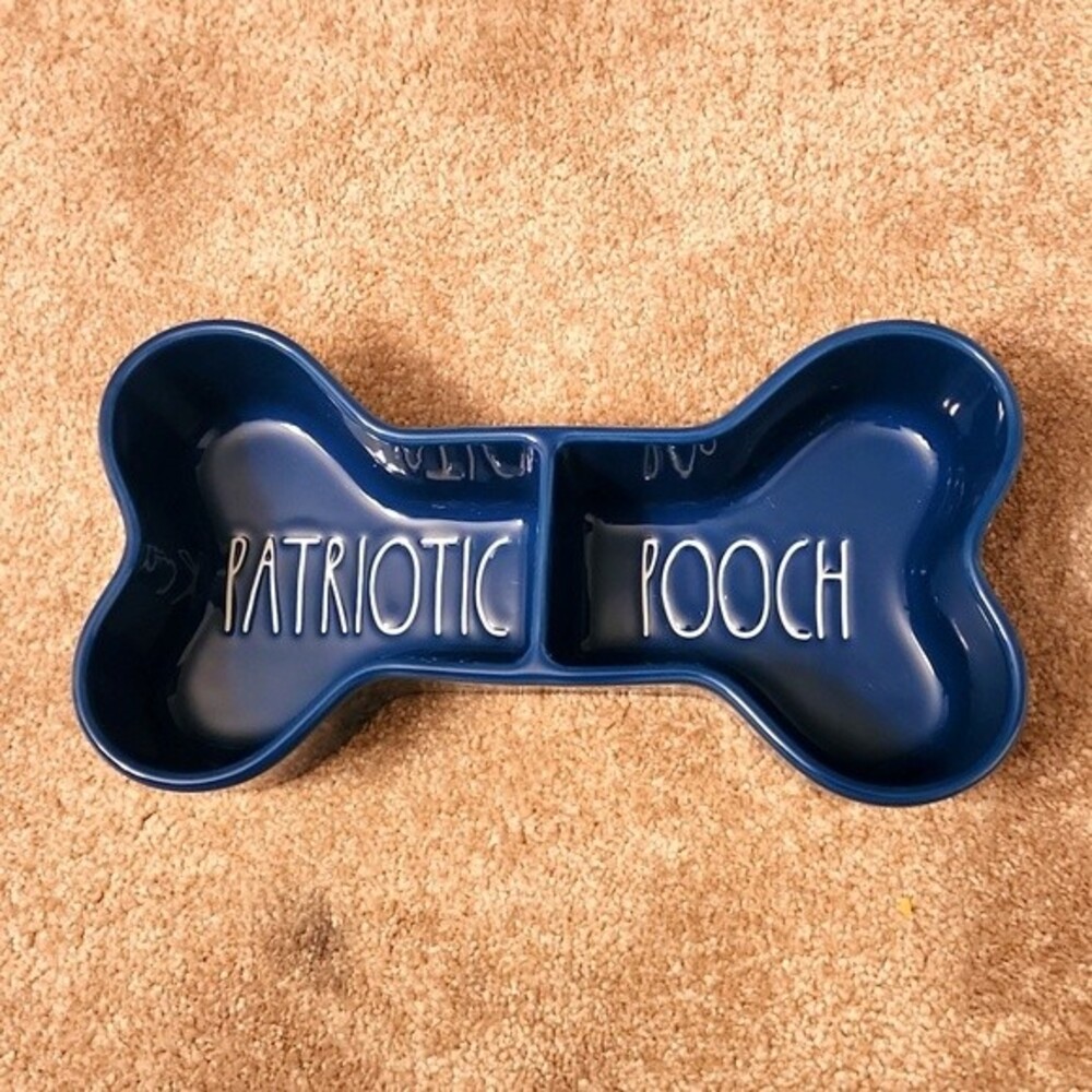 Rae Dunn "Patriotic Pooch" Blue Divided Dish NWT!